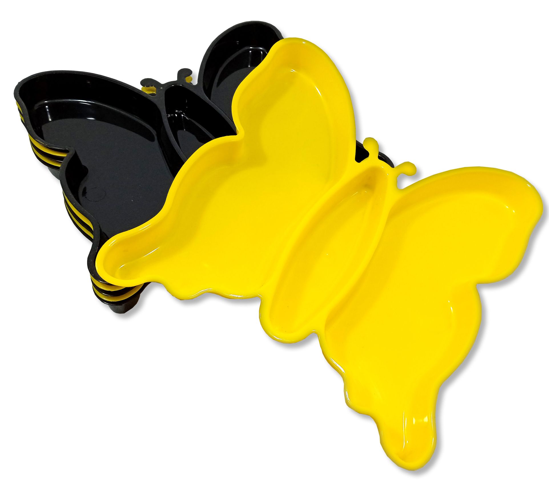 Inpro Stylish Plastic Plates in 3 Yellow & 3 Black Color for Serving Snacks / Kitchen crockery / pasta plate / Half plate-Plastic Snacks plates