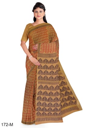 Dark Yellow Hand Block Printed Maheshwari Saree Dark Yellow Hand Block Printed Maheshwari Saree