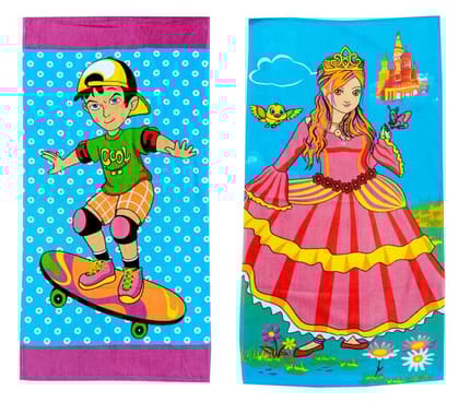 Mandhania Cotton Cartoon Printed Kids Bath Towels for Boys N Girls Pack of 2
