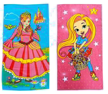 Mandhania Cotton Cartoon Printed Kids Bath Towel for Boys N Girls Pack of 2