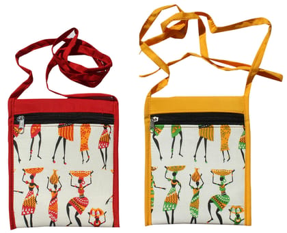 Mandhania Warli Printed Cotton Sling Bags for Womens Pack of 2 Multicolor Mandhania Warli Printed Cotton Sling Bags for Womens Pack of 2 Multicolor