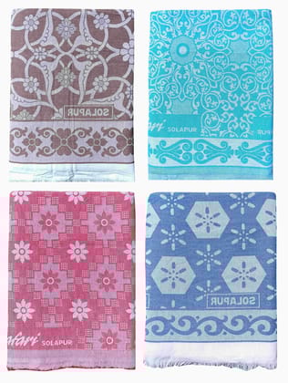 Mandhania Super Soft Premium Light Weight Solapur Cotton Daily Use Single Bed Blanket/Chaddar (401, Multicolour) - Pack of 4