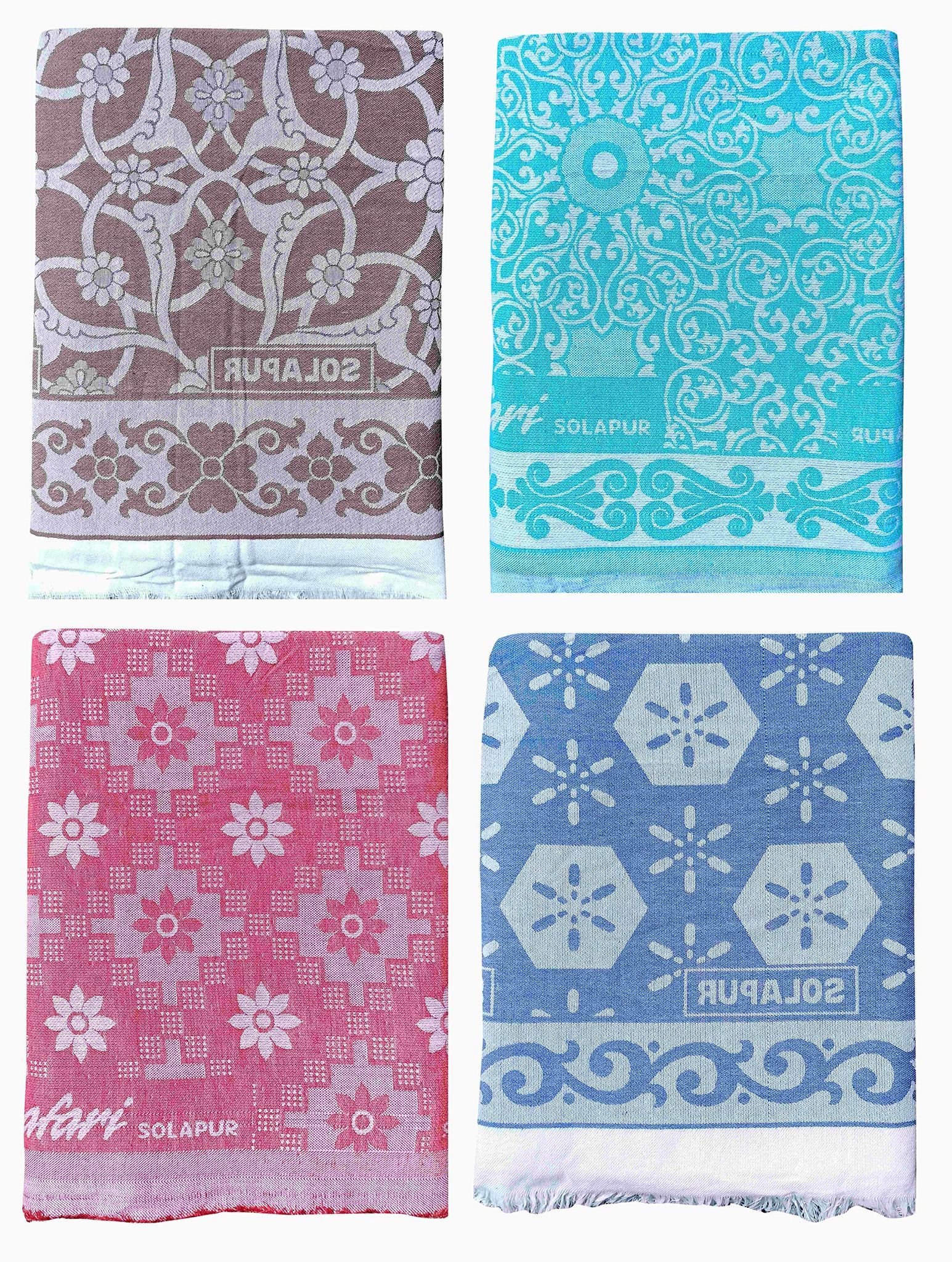 Mandhania Super Soft Premium Light Weight Solapur Cotton Daily Use Single Bed Blanket/Chaddar (401, Multicolour) - Pack of 4