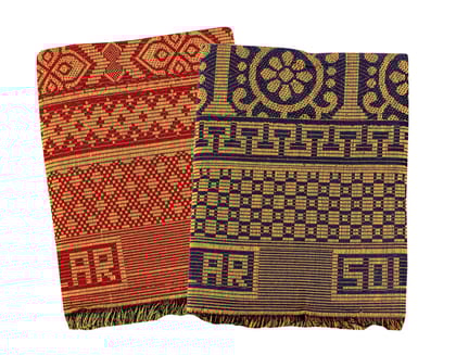 Mandhania Dollar Solapur Authentic Designed Cotton Daily Use Bed Chaddar Blanket, Maroon & Purple, Single Size - Pack of 2