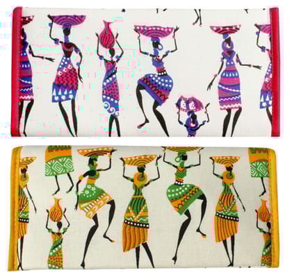 Mandhania Handcrafted Warli Print Women Wallet|Clutch|Ladies Purse Pack 2