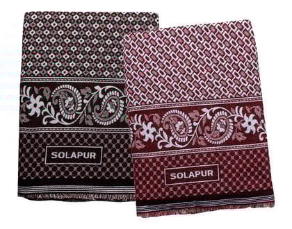 Mandhania Mayur Solapur Chaddar 100% Cotton Dailyuse Single Bed Blanket Pack of 2 Maroon & Purple