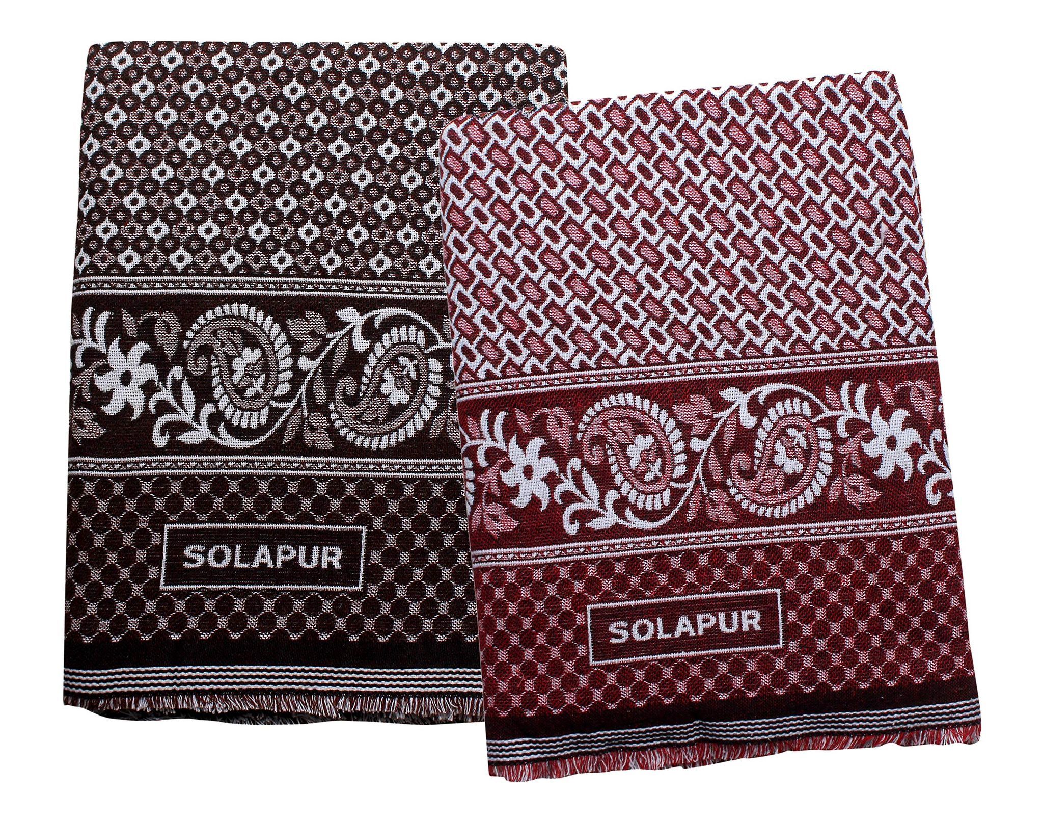 Mandhania Mayur Solapur Chaddar 100% Cotton Dailyuse Single Bed Blanket Pack of 2 Maroon & Purple
