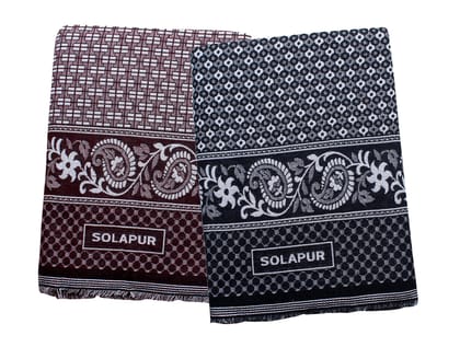 Mandhania Mayur Solapur Chaddar 100% Cotton Dailyuse Single Bed Blanket Pack of 2 Purple & Blue