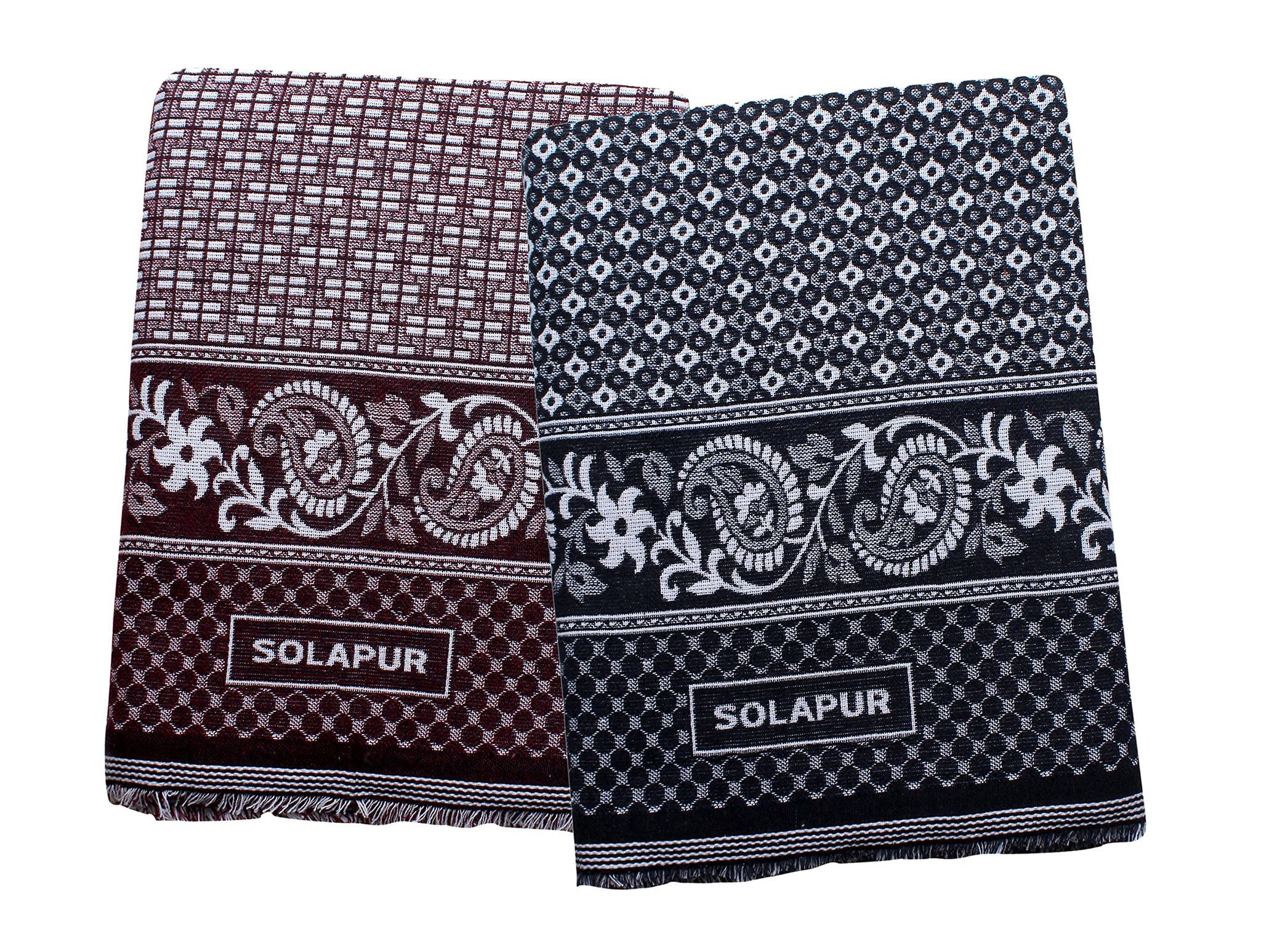 Mandhania Mayur Solapur Chaddar 100% Cotton Dailyuse Single Bed Blanket Pack of 2 Purple & Blue