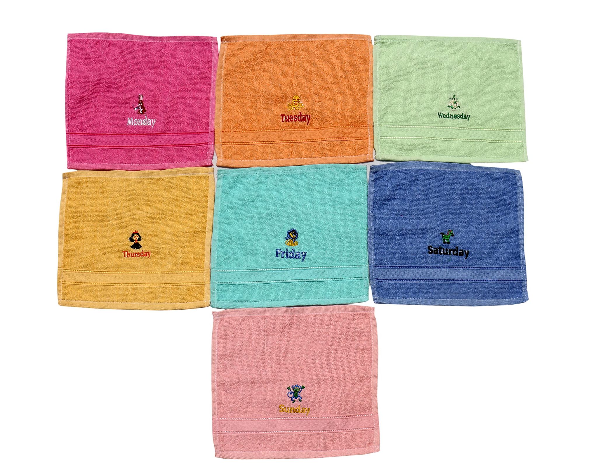 Mandhania Pure Cotton Monday to Sunday Towels (Multicolour, Pack of 7)