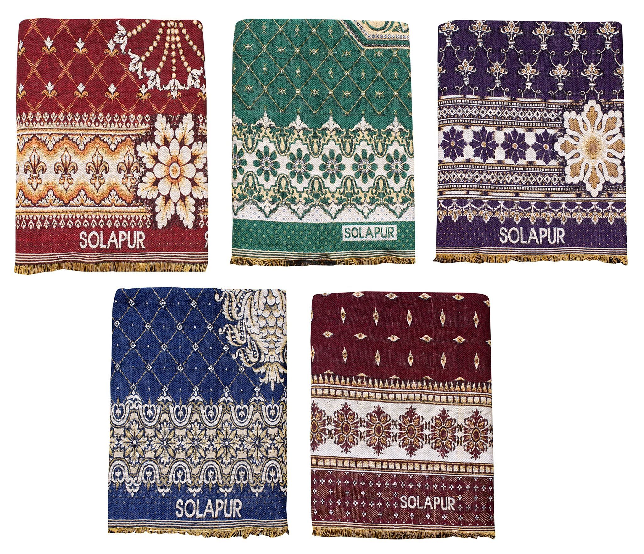Solance Cotton Solapur Carpet, Dhurrie, Rug, Galicha (Multicolour, 58 inch x 88 inch) Pack of 5