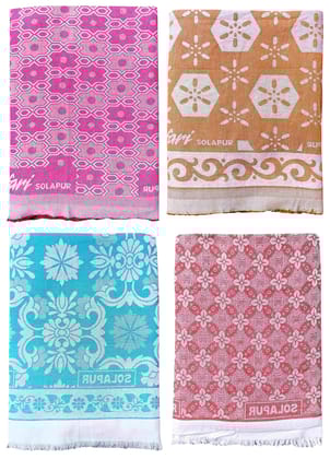 Mandhania Super Soft Premium Light Weight Solapur Chaddar 100% Cotton Dailyuse Single Bed Blanket Pack of 4 (403)