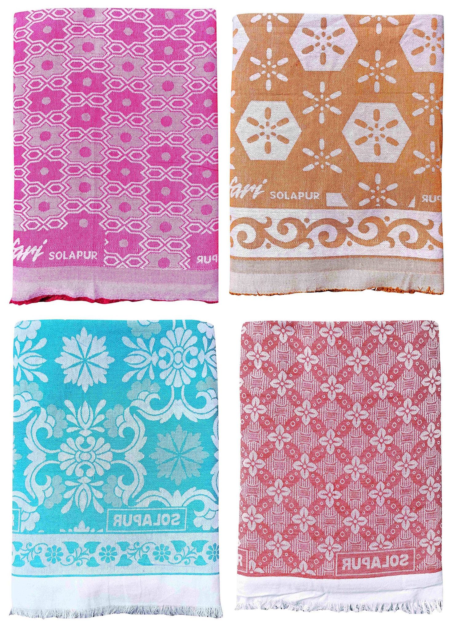 Mandhania Super Soft Premium Light Weight Solapur Chaddar 100% Cotton Dailyuse Single Bed Blanket Pack of 4 (403)