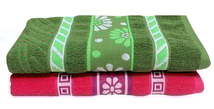 Mandhania Flora Border Soft Cotton BathTowels, 70x140 cm Pack of 2 Peach & Brown