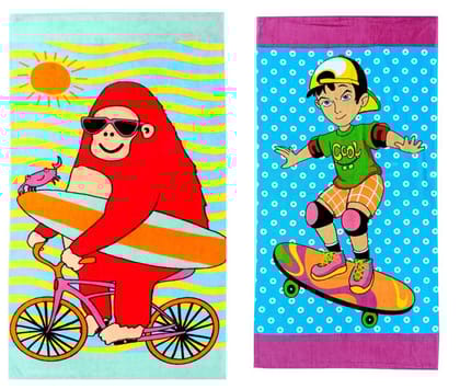 Mandhania Cotton Cartoon Printed Kids Bath Towel for Boys N Girls Pack of 2