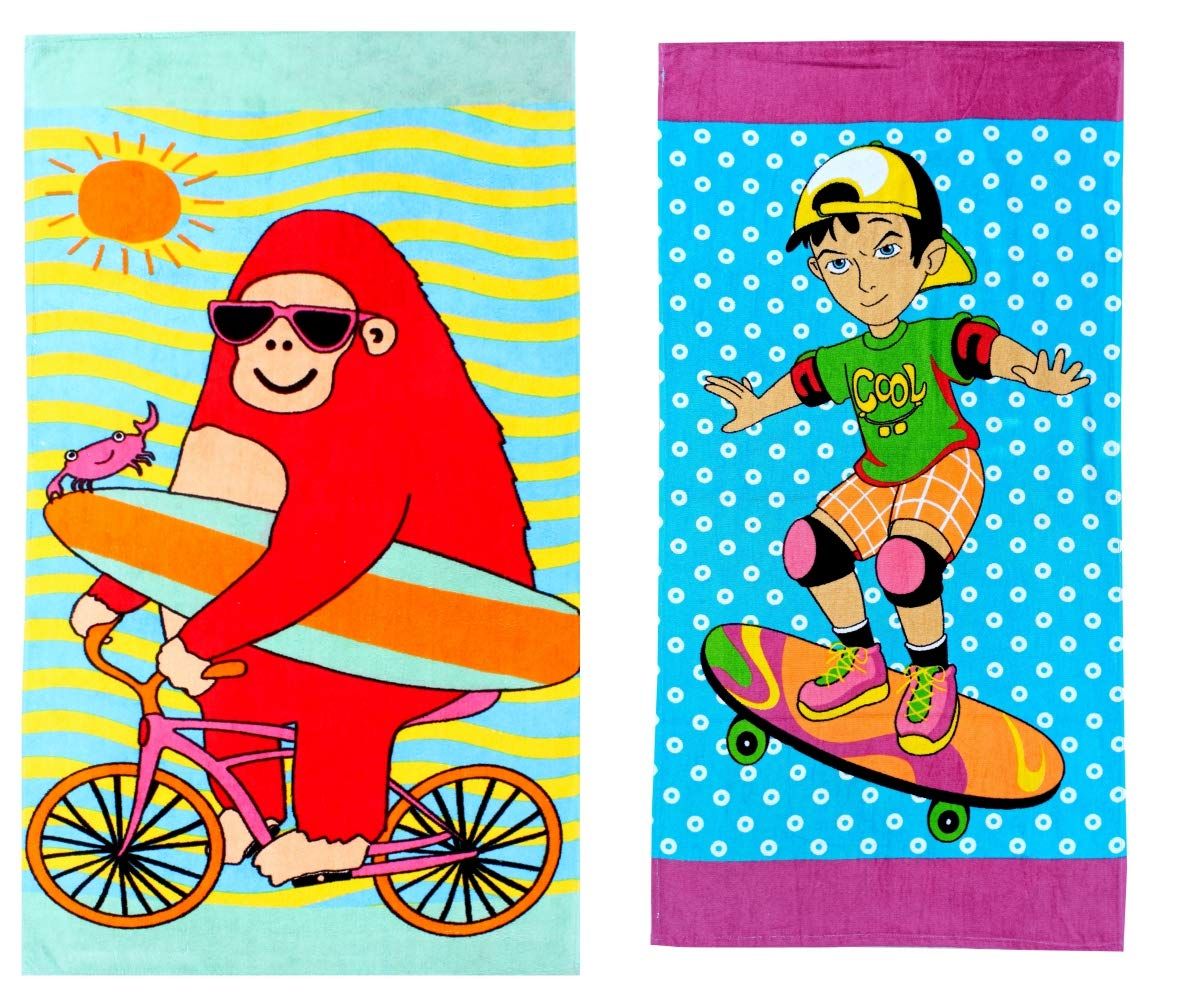 Mandhania Cotton Cartoon Printed Kids Bath Towel for Boys N Girls Pack of 2
