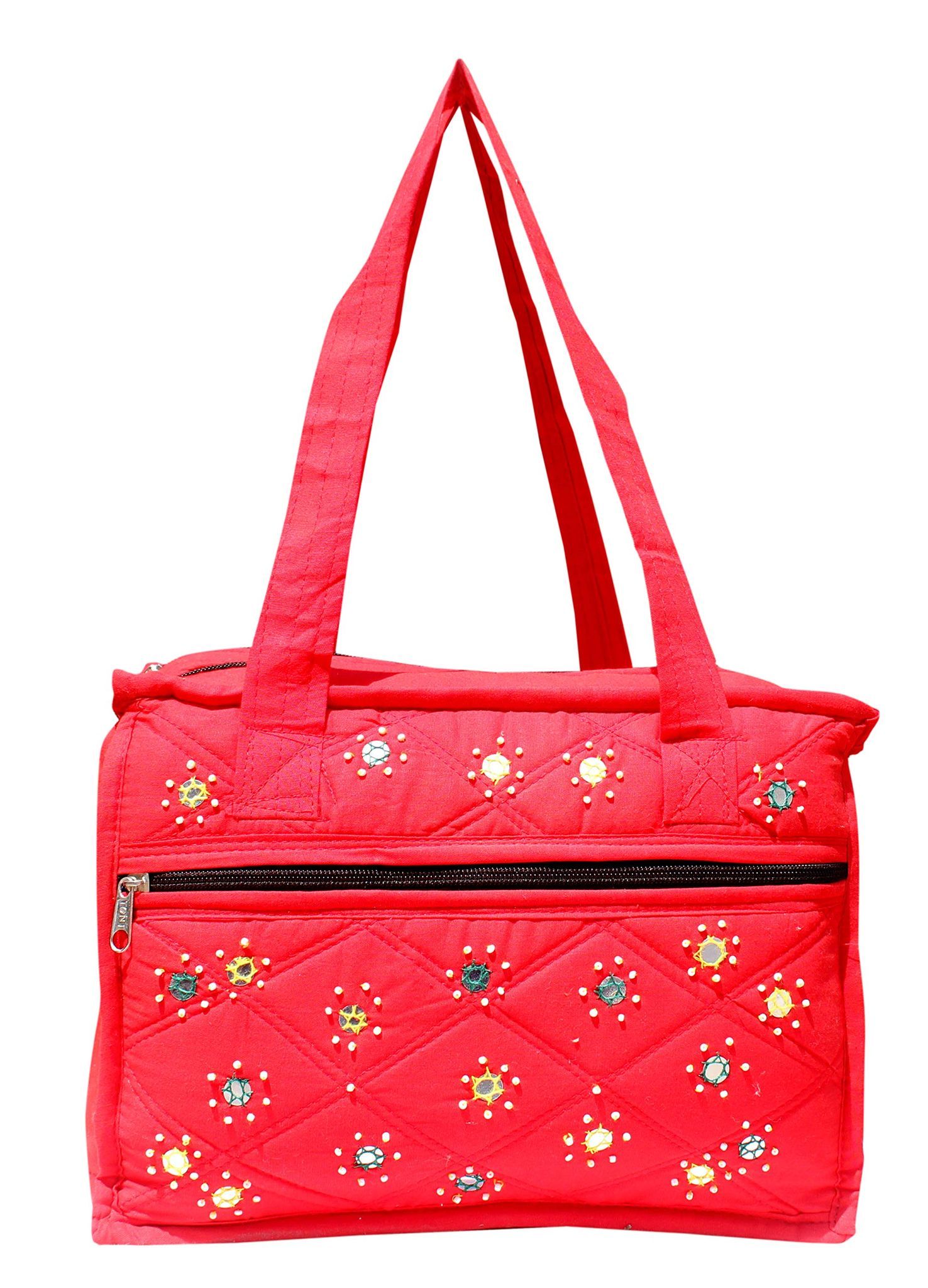 Mandhania Eco Friendly Cotton Mirror Patchwork Shoulder Bag for Women Red