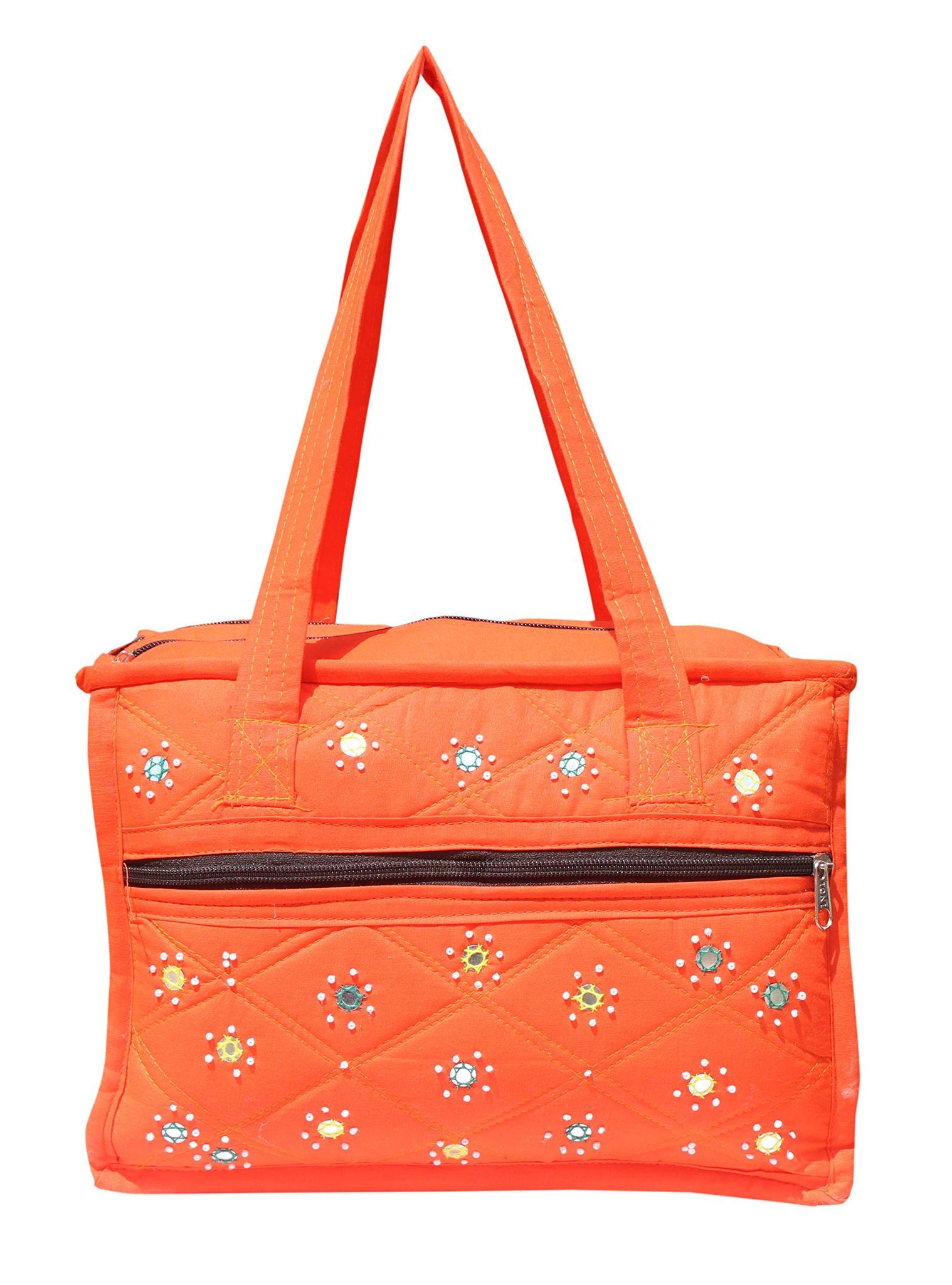 Mandhania Eco Friendly Cotton Mirror Patchwork Shoulder Bag for Women Orange