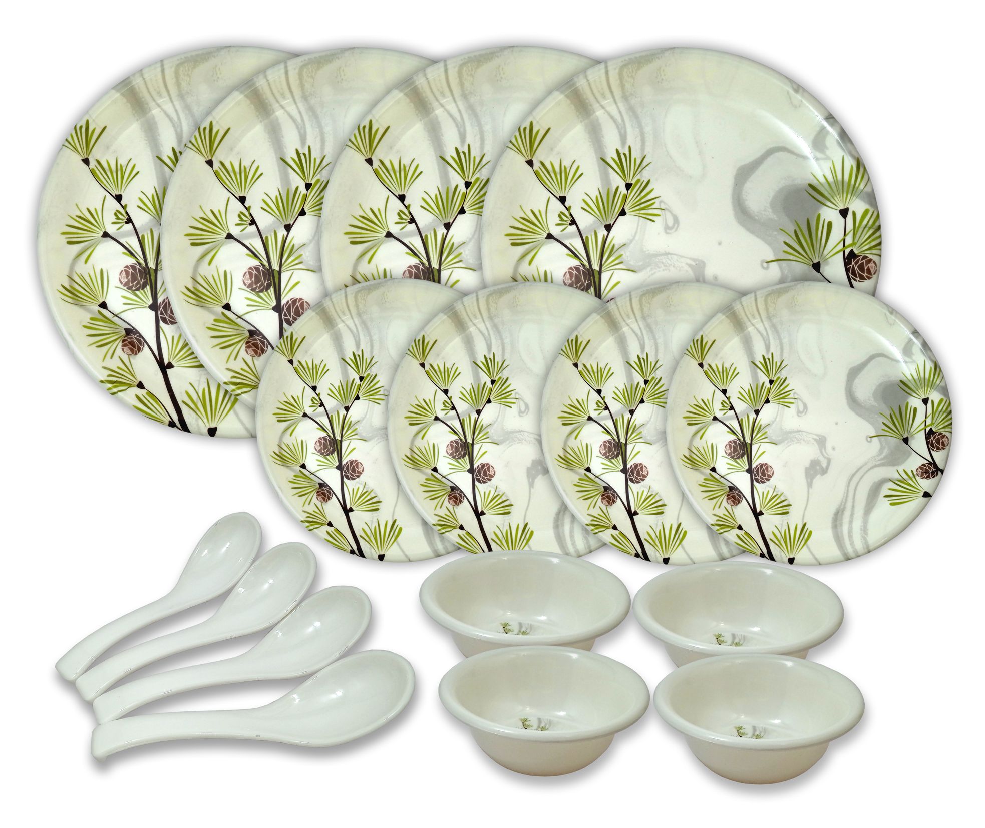 Inpro 16 Pcs Melamine Dinner Set (4 Full Plate, 4 Half Plate, 4 Bowl, 4 Spoon).Elevate your dining experience with our exquisite 16-Piece Melamine Dinner Set-Melamine Dinnerware