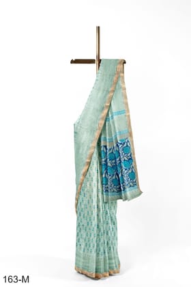 Light Blue Hand Block Printed Maheshwari Saree Light Blue Hand Block Printed Maheshwari Saree
