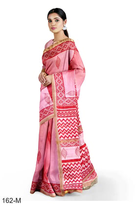 Pink Hand Block Printed Maheshwari Saree Pink Hand Block Printed Maheshwari Saree
