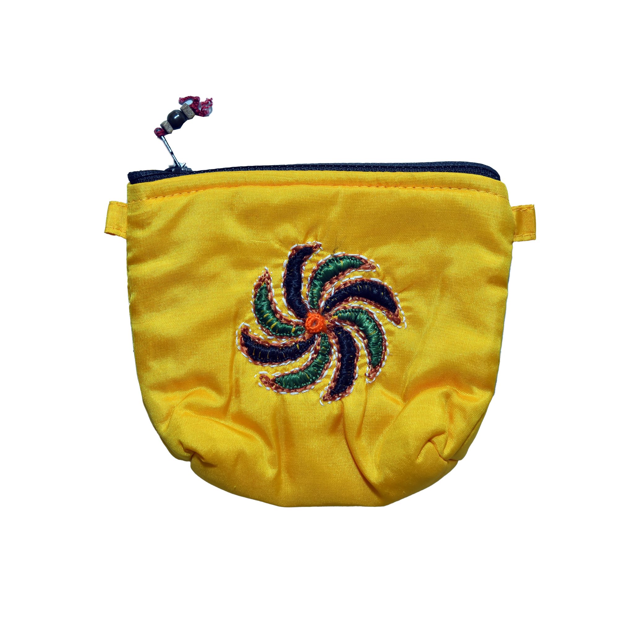 Tribes India Handcrafted Silk Fabric Yellow Pouch Coin