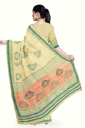 Light Yellow Hand Block Printed Maheshwari Saree Light Yellow Hand Block Printed Maheshwari Saree