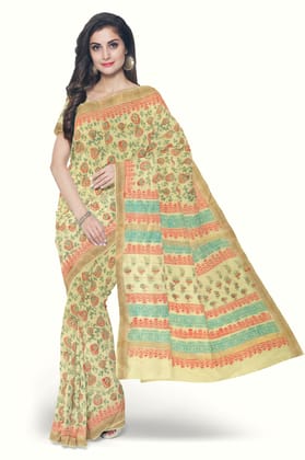 Yellow Hand Block Printed Chanderi Saree Yellow Hand Block Printed Chanderi Saree