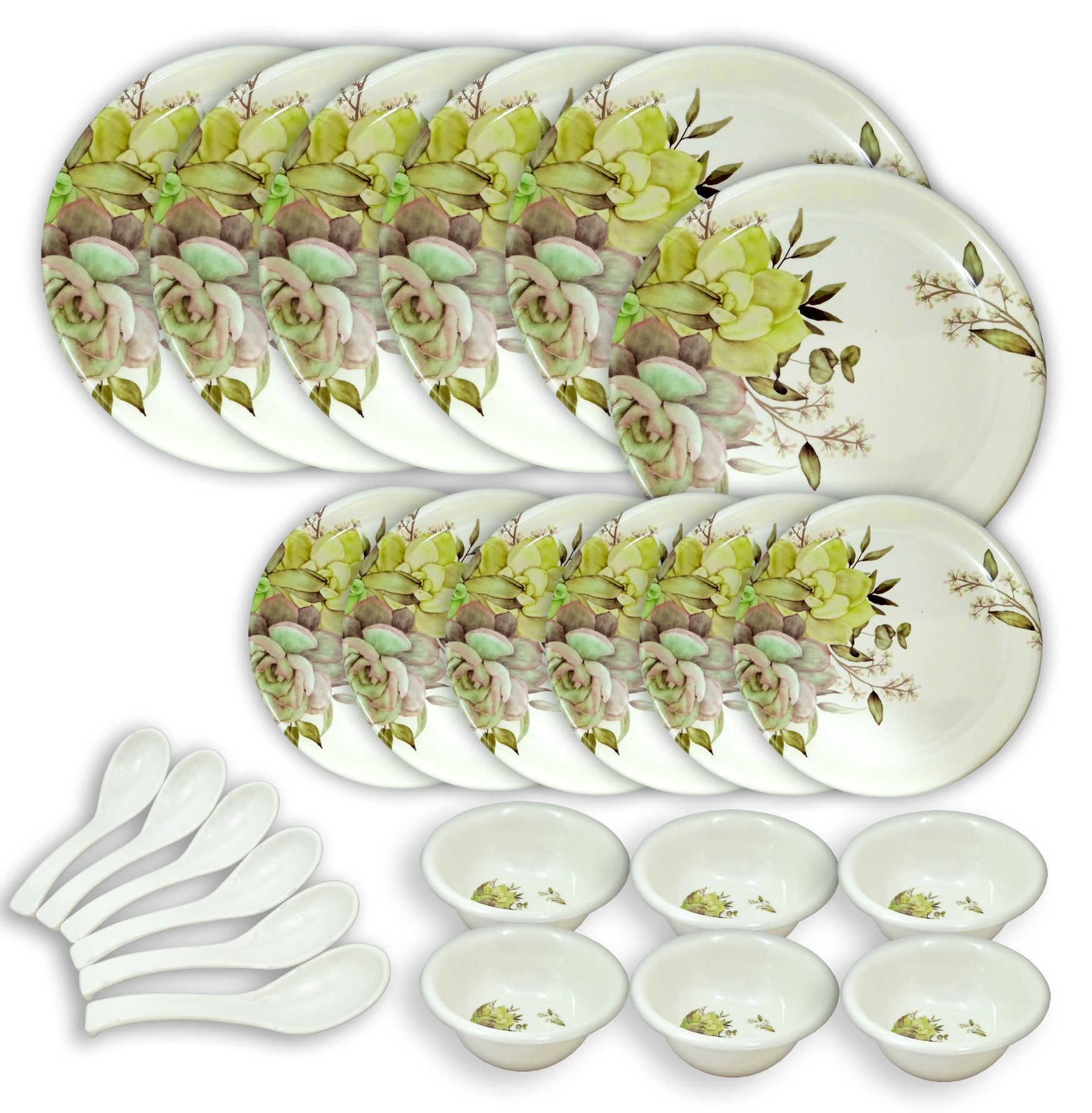 Inpro Melamine Dinner Set 24 Pcs (6 Full Plate, 6 Half Plate, 6 Bowl, 6 Spoon).Elevate your dining experience with our exquisite 24-Piece Melamine Dinner Set-Melamine dinner