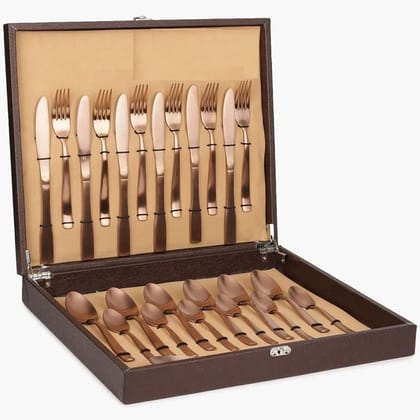 FnS Amber Copper Finish Stainless Steel Cutlery Set- 6 Dinner Spoon, 6 Dinner Fork, 6 Teaspoon & 6 Dinner Knives FnS Amber Copper Finish Stainless Steel Cutlery Set- 6 Dinner Spoon, 6 Dinner Fork, 6 Teaspoon & 6 Dinner Knives