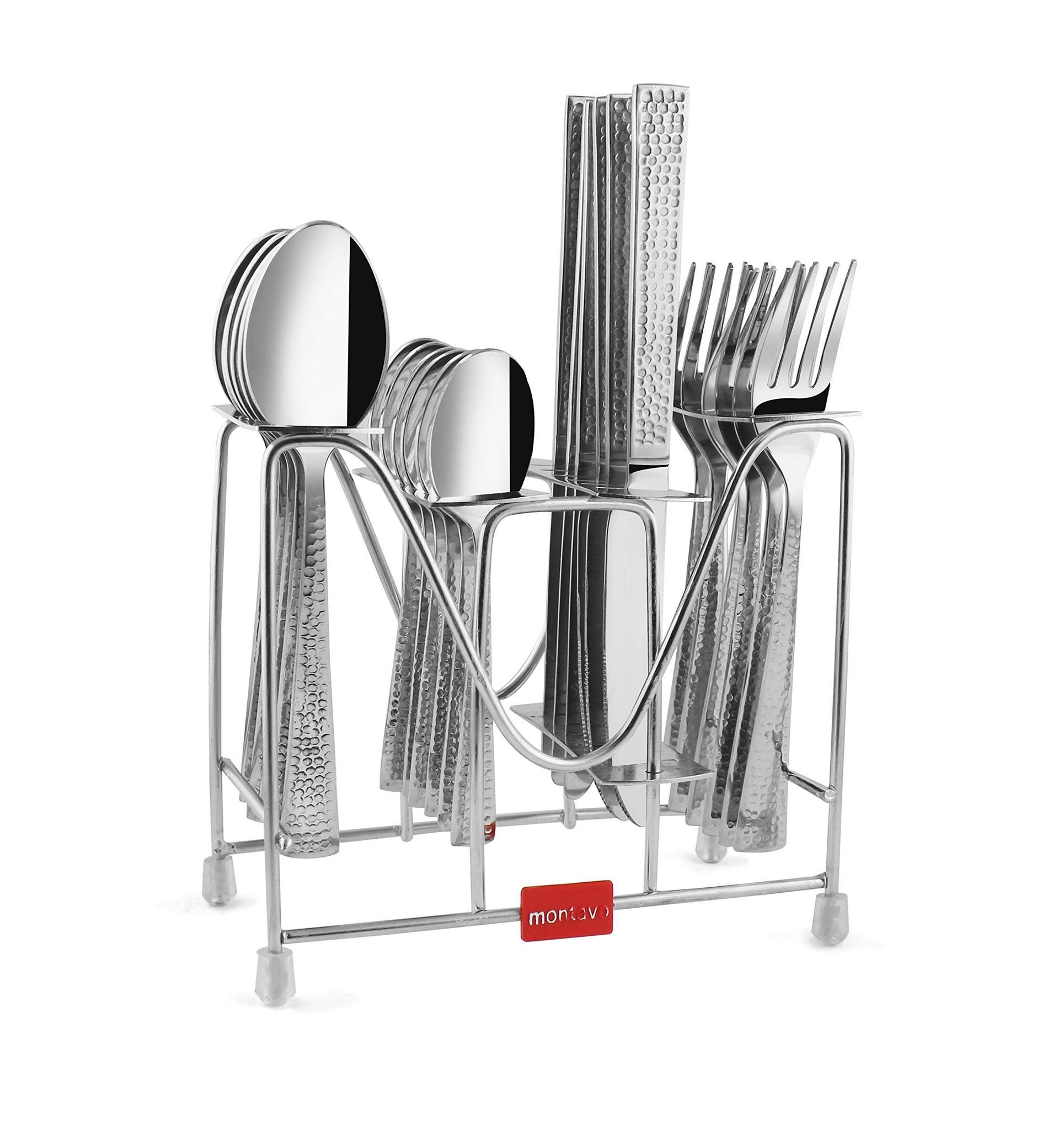 Montavo by FnS Helios 24 Pcs Cutlery Set, Food-Grade Stainless Steel (6 Dinner Spoons, 6 Dinner Forks, 6 Baby Spoons and 6 Dinner Knives with 1 Cutlery Stand)