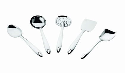 Montavo Premium 5 Pcs Kitchen Tool Set Veg Serving, Gravy Ladle,Skimmer, Solid Turner, Rice Serving (Medium Size)