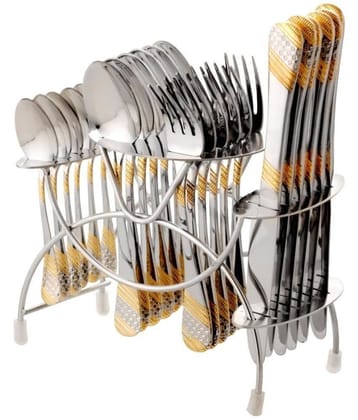 FnS Imperio 24 Karat Gold Plated 24-Piece Cutlery Set, Premium Stainless Steel (6 Dinner Spoons, 6 Dinner Forks, 6 Tea Spoons, 6 Dinner Knives with Hanging Stand) FnS Imperio 24 Karat Gold Plated 24-Piece Cutlery Set, Premium Stainless Steel (6 Dinner Spoons, 6 Dinner Forks, 6 Tea Spoons, 6 Dinner Knives with Hanging Stand)
