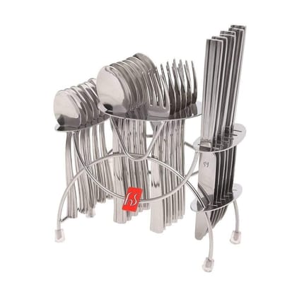 FnS Venice Stainless Steel Cutlery Set of 24 (6 Dinner Spoon, 6 Dinner Fork, 6 Dinner Knife/Butter kinfe, 6 Teaspoon & 1 Stand) FnS Venice Stainless Steel Cutlery Set of 24 (6 Dinner Spoon, 6 Dinner Fork, 6 Dinner Knife/Butter kinfe, 6 Teaspoon & 1 Stand)