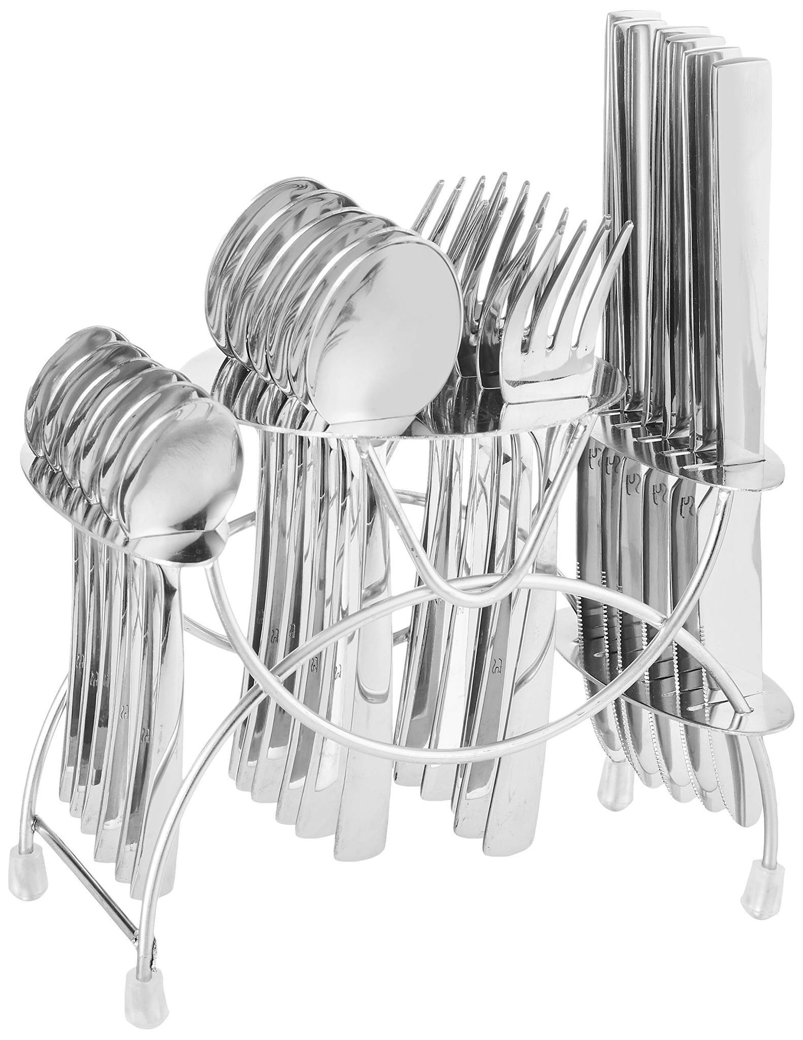 FNS Solo Premium Stainless Steel 24 Pcs Cutlery Set with Hanging Stand (6 Pcs Dinner Spoons, 6 Dinner Forks, 6 Dinner Knives and 6 Baby Spoons)