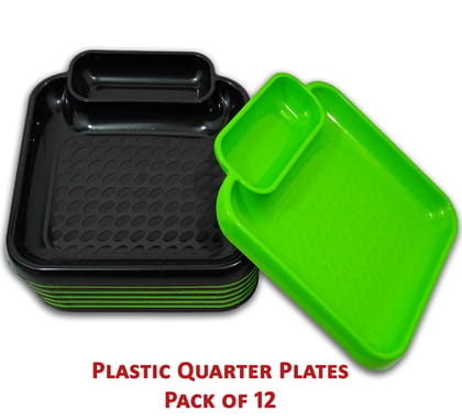 Inpro Stylish Plastic Plates in 6 Green & 6 Black Color for Serving Snacks / Kitchen crockery / pasta plate / Half plate-Plastic Snacks plates Inpro Stylish Plastic Plates in 6 Green & 6 Black Color for Serving Snacks / Kitchen crockery / pasta plate / Half plate-Plastic Snacks plates