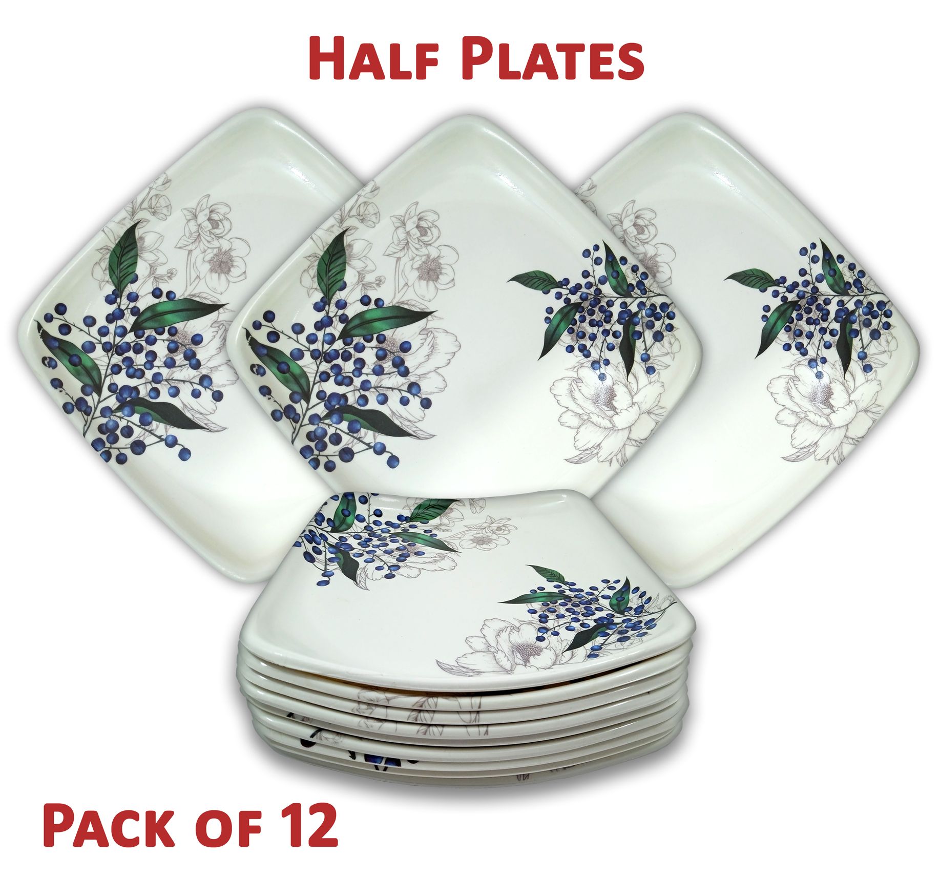 Melamine Half Plates: Lightweight Melamine Square 8 Inch Snacks Plate / Half Plates / Dinner Plates / Stylish Plate / Kitchen crockery / Melamine dinnerware / Lunch Plate / Melamine Plates / Plate Set of 12 (Half Snacks Plates)