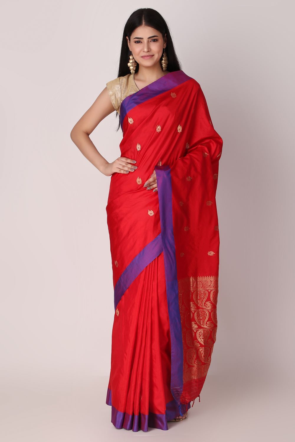 Mubarakpur Cotton Silk Saree with blouse piece (RED)