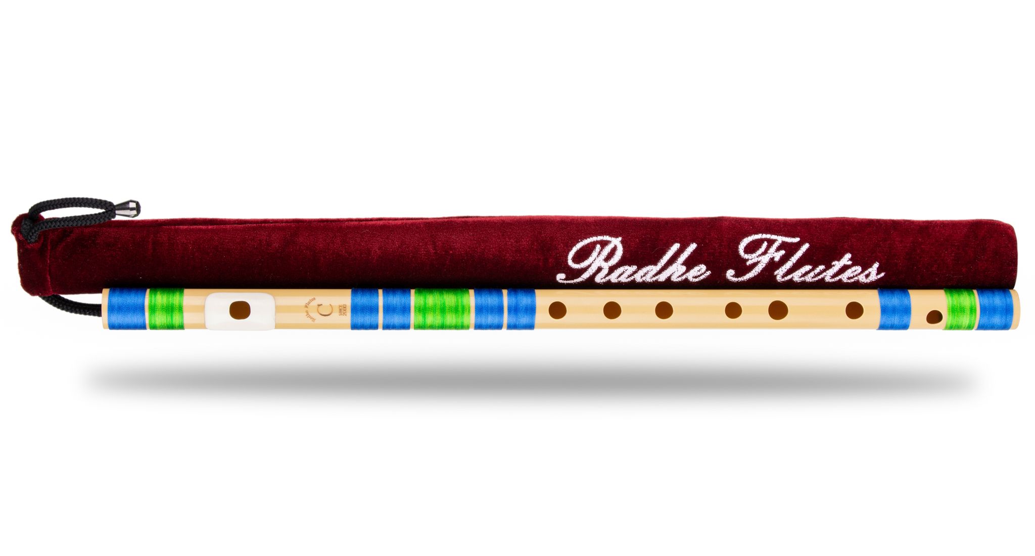 Radhe Flutes | Right Handed C Natural With Velvet Cover | Tuned With Tanpura A=440Hz | PVC Fiber | Blue & Light Green