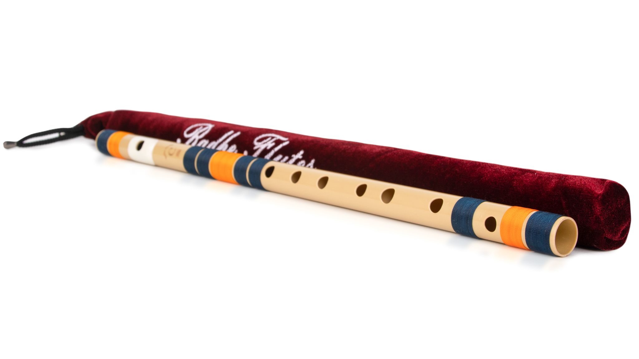 Radhe Flutes | Right Handed C Natural With Velvet Cover | Tuned With Tanpura A=440Hz | PVC Fiber | Dark Blue & Orange