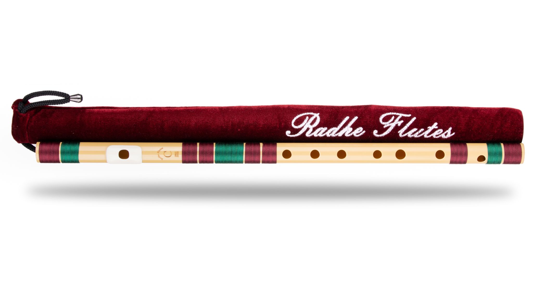 Radhe Flutes | Right Handed C Natural With Velvet Cover | Tuned With Tanpura A=440Hz | PVC Fiber | Maroon & Dark Green