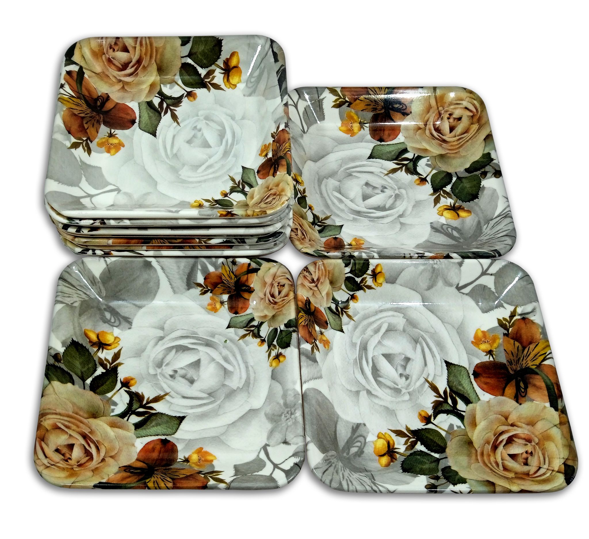 Melamine Snacks Plates: Lightweight Melamine Square Quarter Plate / Small Plates / Snacks Plates / Dinner Plates / Half Plate / Kitchen crockery / Melamine dinnerware Plates(Pack Of 12)
