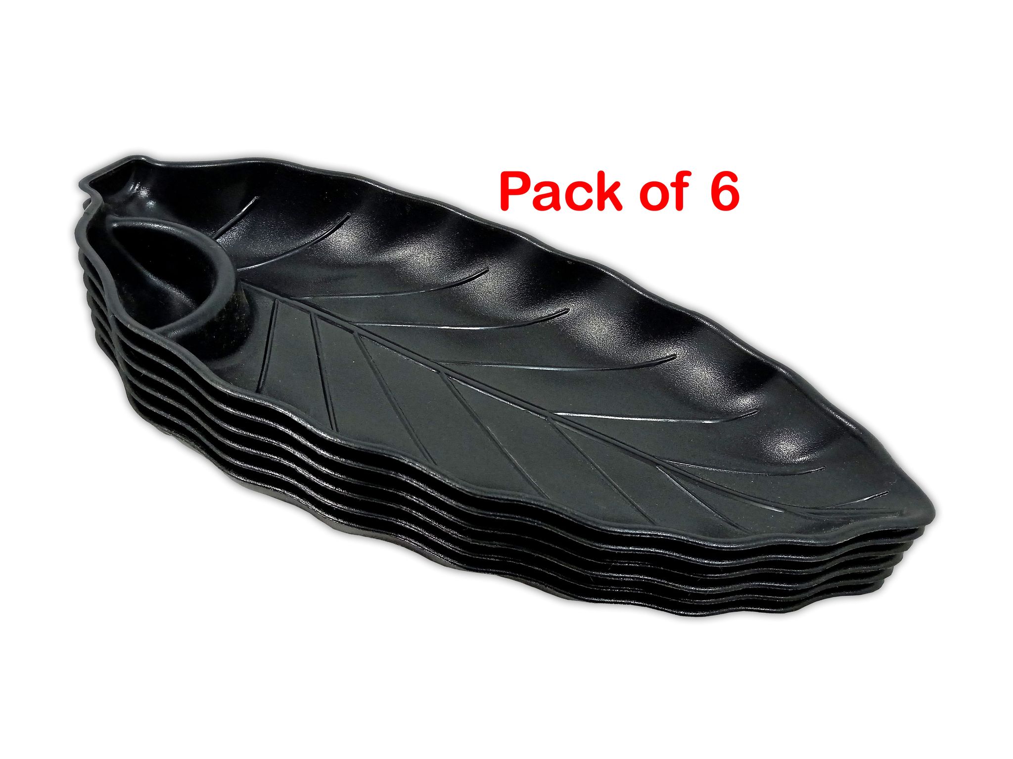 Inpro Stylish Leaf Shape Plastic Plates in 6 Black Color for Serving Snacks / Kitchen crockery / Plastic Snacks plates-stylish plates-plastic kitchen crockery or parties Set of 6 Black Snacks Plastic Plates (Set Of 6 Plates).