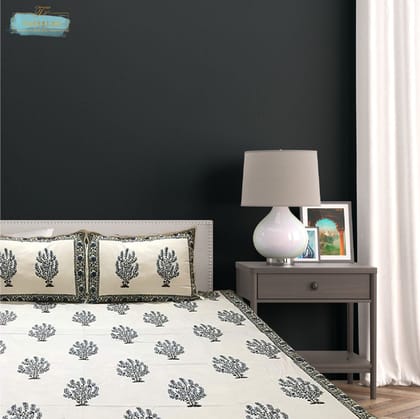 Panache Fine Cotton Pique Blockprint King Size Bedsheet + 2 Pilllow Covers