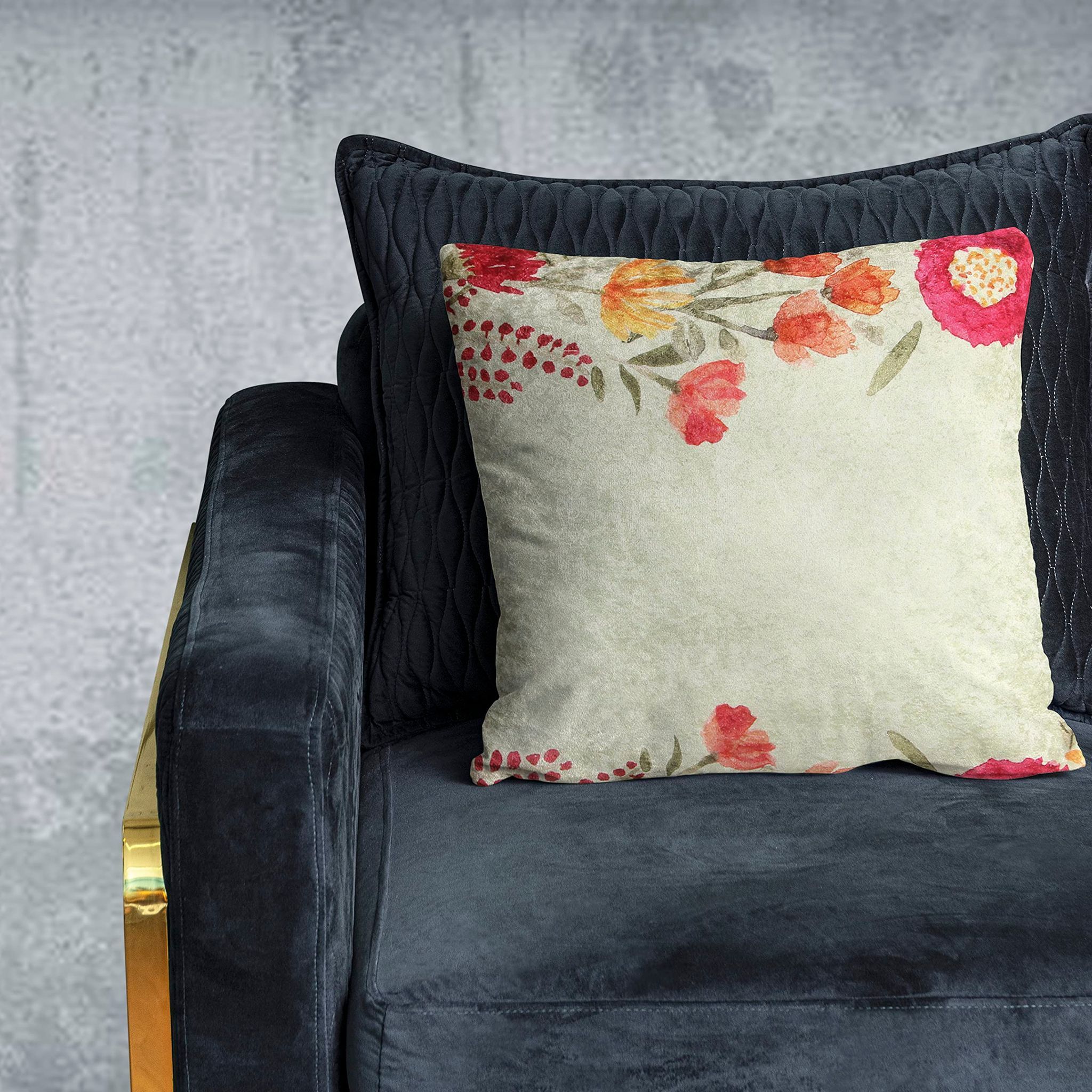 Corsage Modern Chic Designer Crushed Velvet Cushion Cover (Multicolour, 16 x 16 inch)