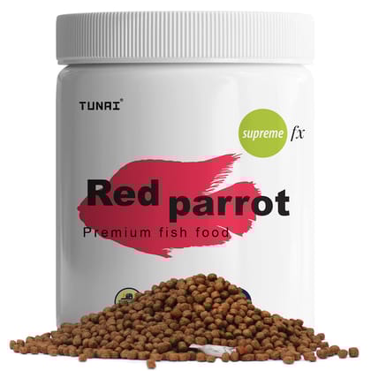 Tunai Supreme Formula RED PARROT Fish Food for aquarium Fortified With 40% Protein And Vitamins, Essential For Color Enhancement, Growth For Medium And Large Sized RED PARROT Fish, 4MM Pellet Size, 100g