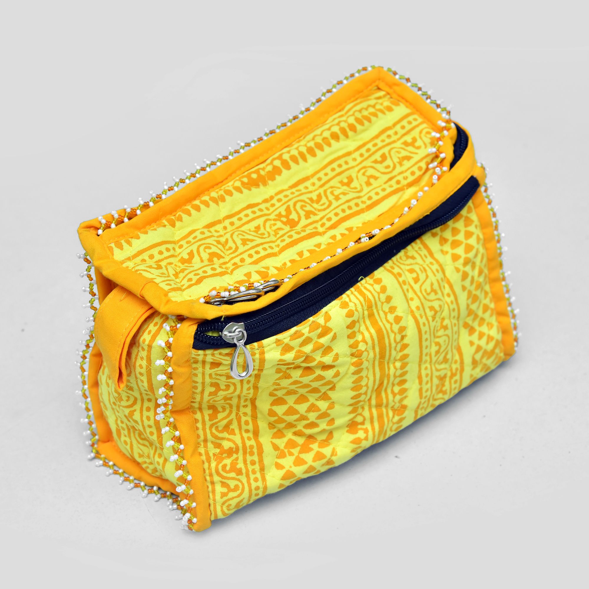 Tribes India Handmade Cotton, Sponge & Bid Work Yellow Toilet Kit