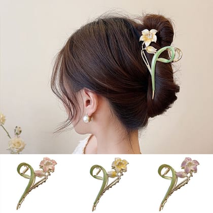 1pc Assosted Color Flower Design Metal Hair Claw Clip