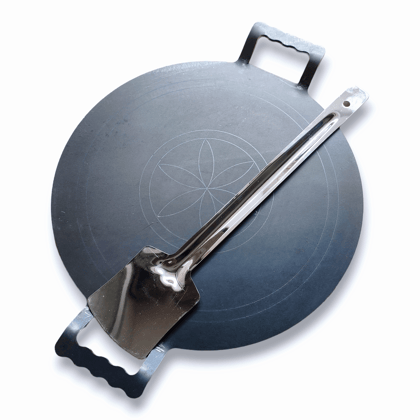 NAKSHATHRA - Pure Iron - Flat Model, Double Handle - Iron Tawa with Turner - 11 Inch - For Paper Roast, Dosa, Roti