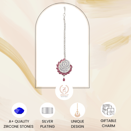 Silver plate Red Floral Maangtika For Girls & Women Silver plate Red Floral Maangtika For Girls & Women